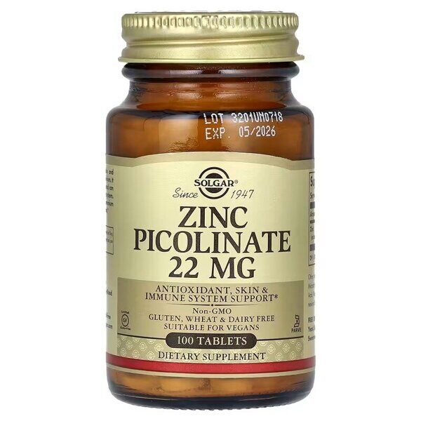 Solgar - Zinc Picolinate, 22 mg, 100 Tablets