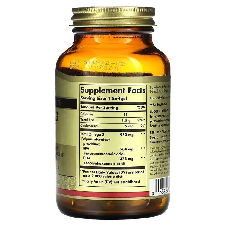 Solgar - Omega-3, EPA & DHA, Triple Strength, 950 mg, 50 Softgels
