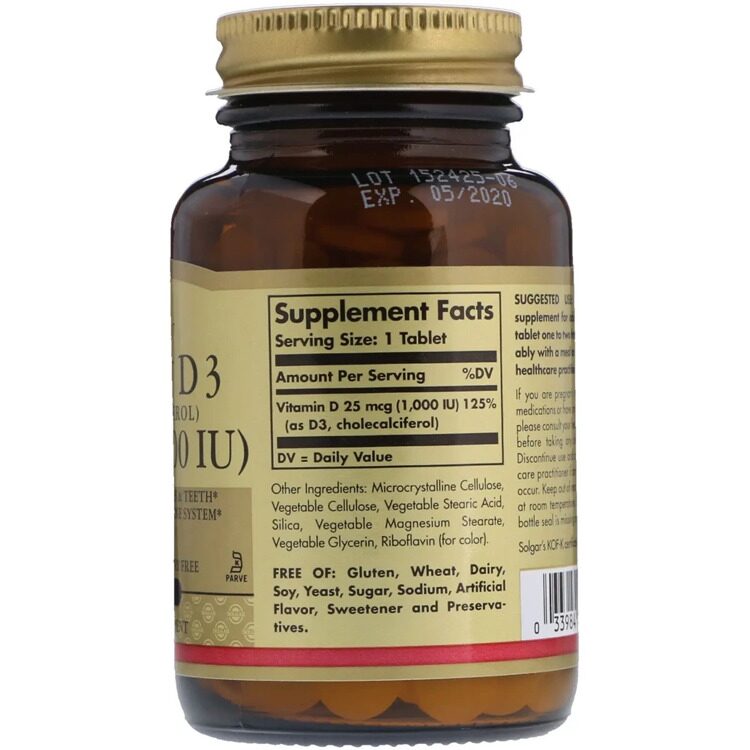Solgar - Vitamin D3, 25 mcg (1,000 IU), 90 Softgels