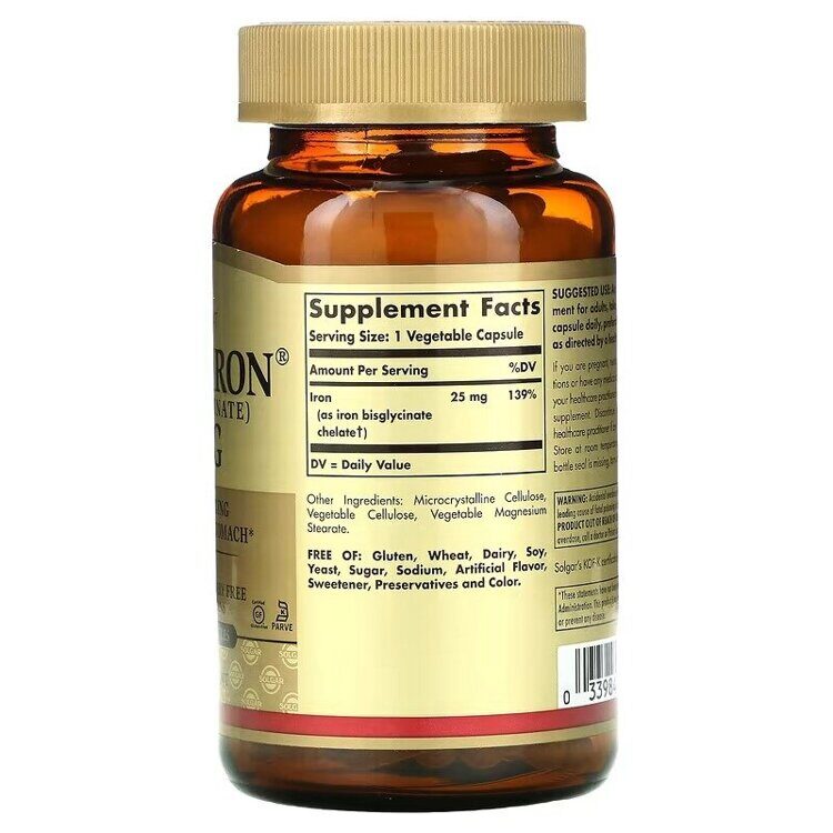 Solgar - Gentle Iron, 25 mg, 180 Vegetable Capsules