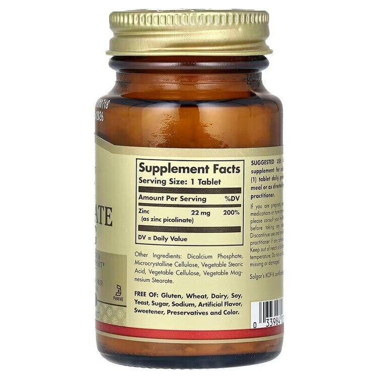 Solgar - Zinc Picolinate, 22 mg, 100 Tablets